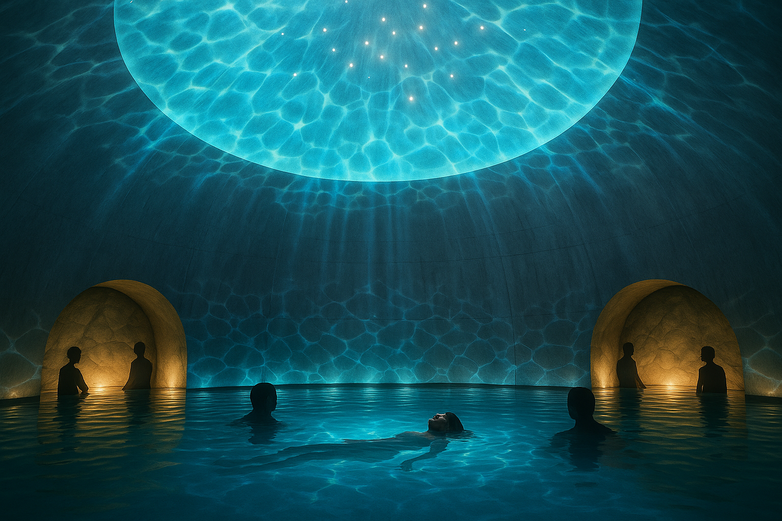 Minimalist relaxation room with immersive city projection