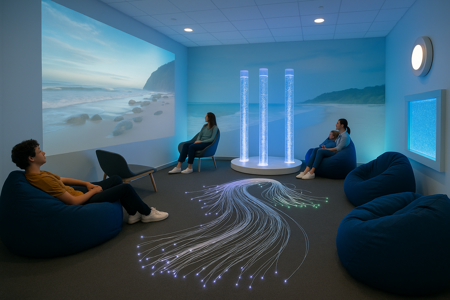 Dark neon multisensory relaxation space